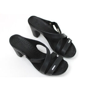 Womens Crocs Cyprus III Black Heels Heels Sandals Open Toe Size 8